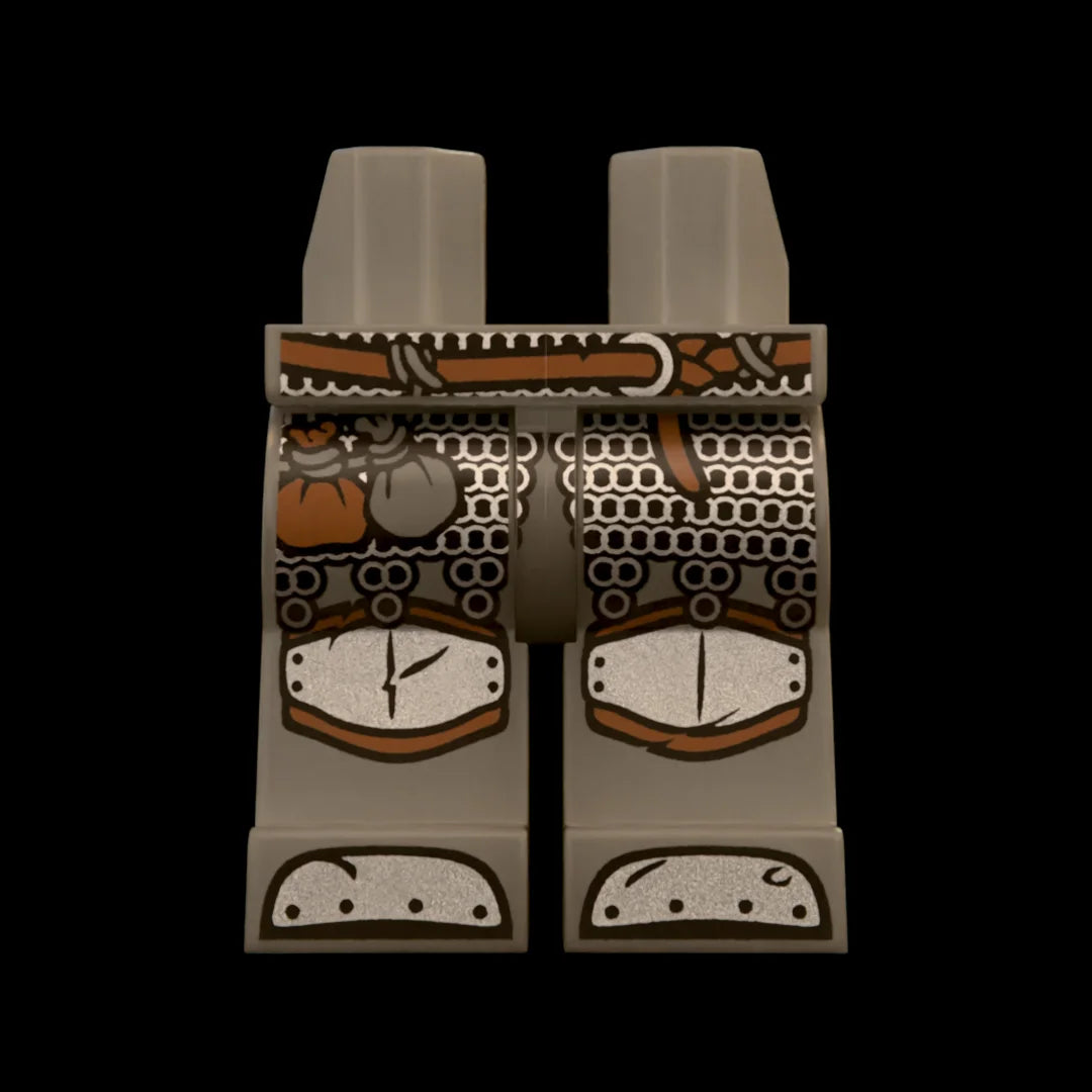 Castle Clad Bricks, custom pad printed leg, Wolfpack bandit theme, Chainmail loot bags plate knee guards boots, Dark Bluish Grey Parts