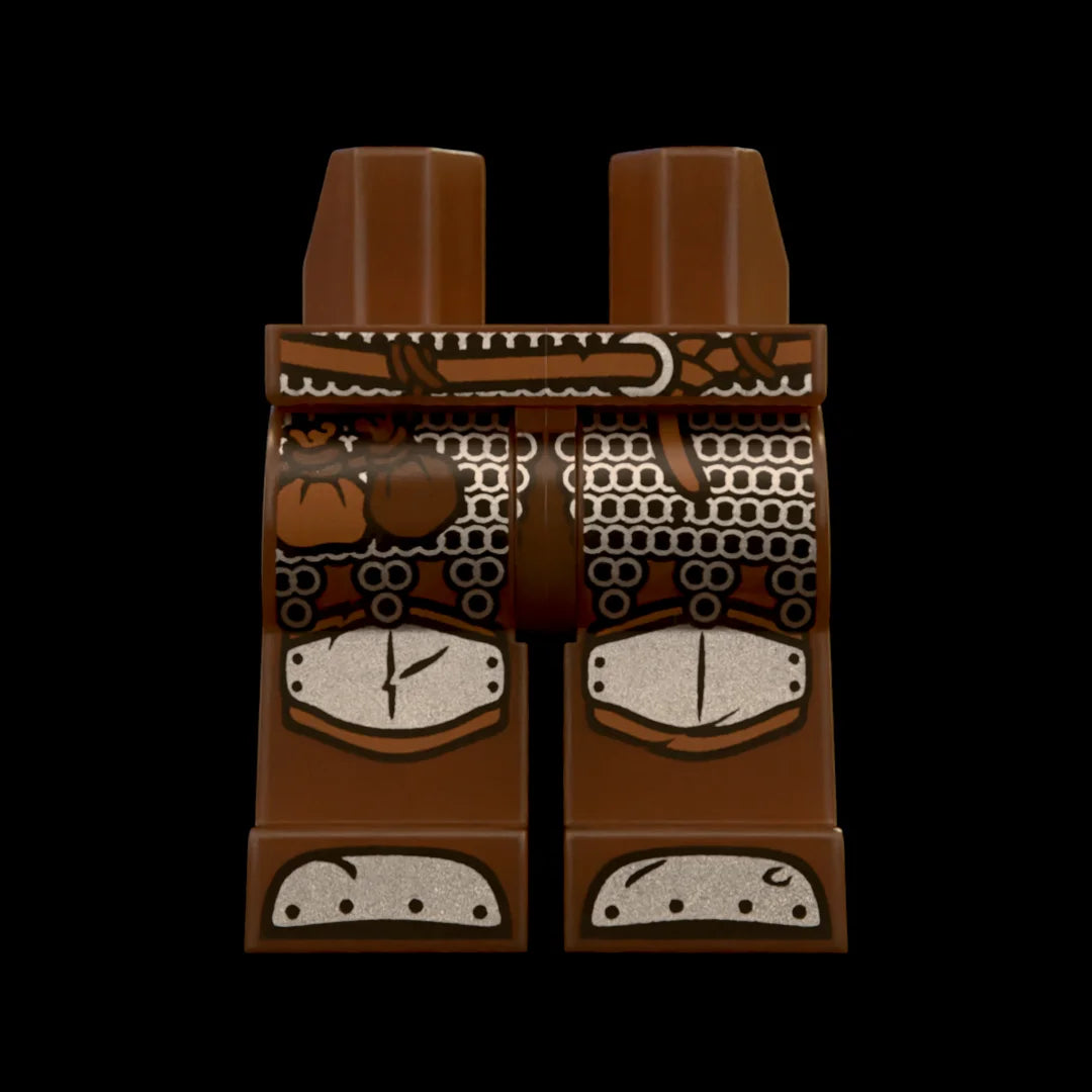 Castle Clad Bricks, custom pad printed leg, Wolfpack bandit theme, Chainmail loot bags plate knee guards boots, Dark Brown Parts