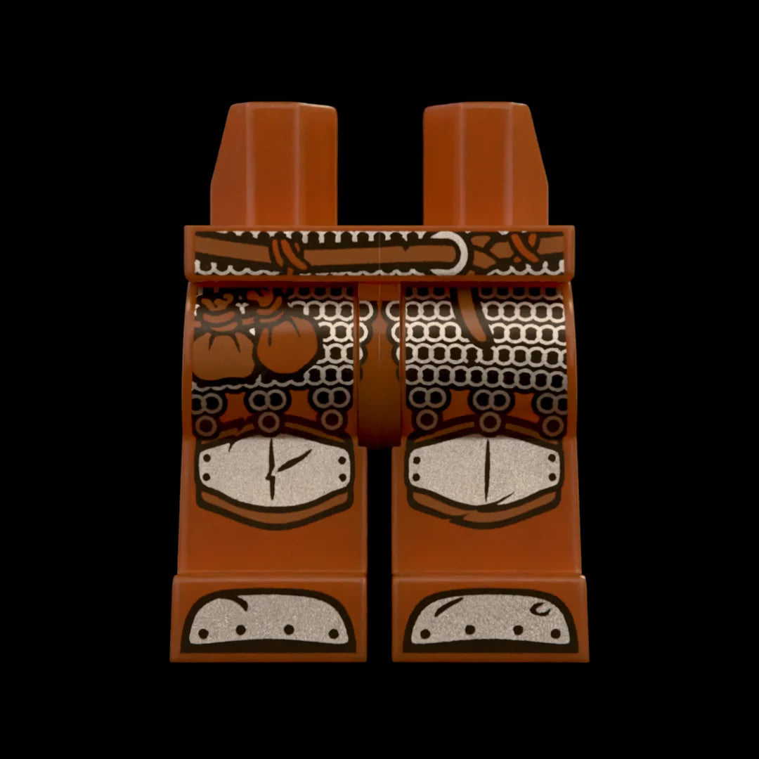 Castle Clad Bricks, custom pad printed leg, Wolfpack bandit theme, Chainmail loot bags plate knee guards boots, Dark Reddish Brown parts