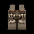 Castle Clad Bricks, custom pad-printed leg, Wolfpack bandit theme, Dark Bluish Grey with short mail skirt, plate tassets on poleyns with Dark Brown leather details.