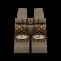 Castle Clad Bricks, custom pad printed legs, Wolfpack bandit theme, Dark Bluish Grey with heavy studded Medium Brown leather cuisse with plate knees with scalloped shins and needle laces codpiece.