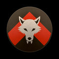 Castle Clad Bricks Dark Bluish Grey round shield with Metallic Silver wolf head on Red chevron on black backing. Pristine edition.